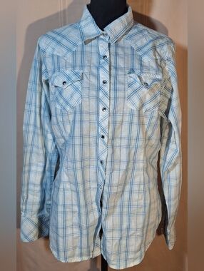 ARIAT Light Blue and White Plaid Snap-front Shirt